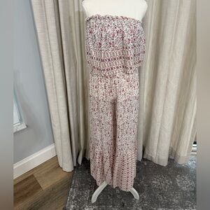 Japna Strapless Floral Jumpsuit - Red and White